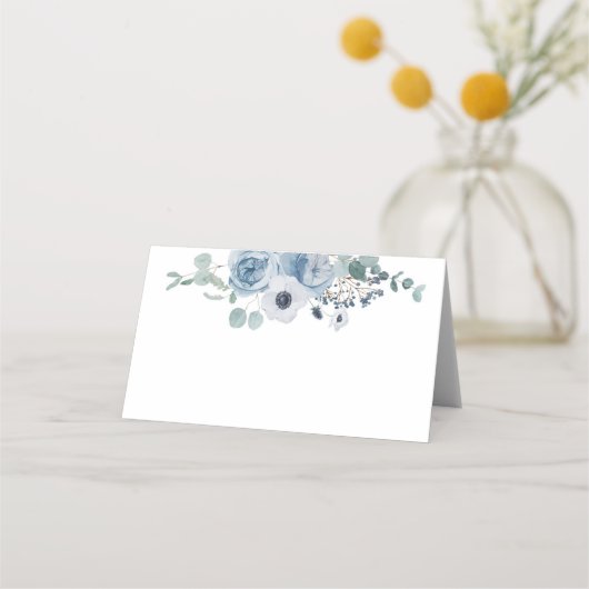 ほこりっぽい青エレガントフローラア結婚ネモン プレイスカード (正面)