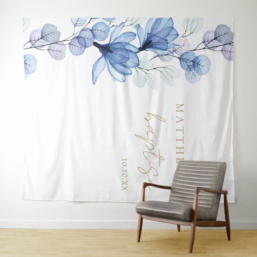 ほこりっぽい青エレガントフローラバプテスマ写真の背景 タペストリー (インサイチュ(横))