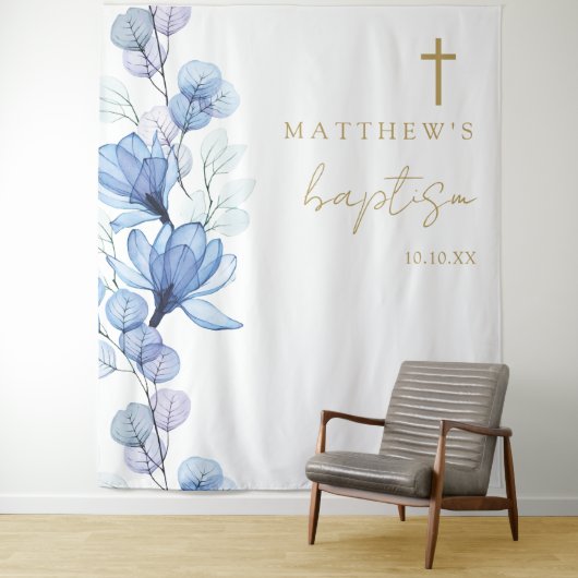ほこりっぽい青エレガントフローラバプテスマ写真の背景 タペストリー (インサイチュ)