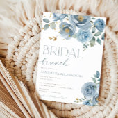 ほこりっぽい青エレガントフローラバラブライダルブランチ 招待状