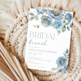 ほこりっぽい青エレガントフローラバラブライダルブランチ 招待状