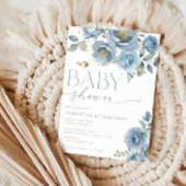 ほこりっぽい青エレガントフローラバラ男の子シャワー 招待状