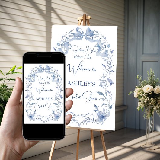 ほこりっぽい青エレガントブライダルシャワー歓迎サイン ポスター