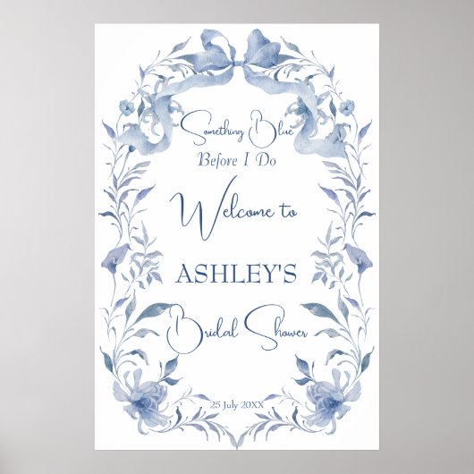 ほこりっぽい青エレガントブライダルシャワー歓迎サイン ポスター (正面)