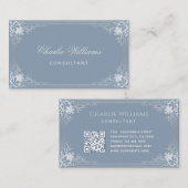 ほこりっぽい青エレガントヴィンテージ書道QRコード 名刺 (正面/裏面)