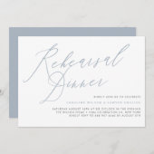 ほこりっぽい青エレガント書道リハーサルディナー 招待状 (正面/裏面)