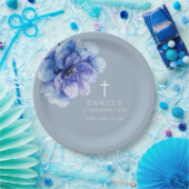 ほこりっぽい青エレガント水色フローラの確認 ペーパープレート (パーティー)