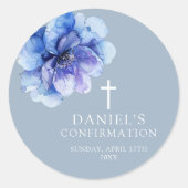 ほこりっぽい青エレガント水色フローラの確認 ラウンドシール (正面)
