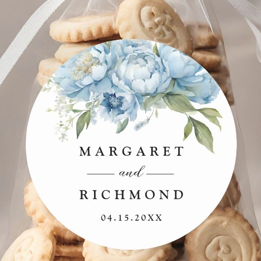 ほこりっぽい青エレガント牡丹の水の色結婚の ラウンドシール