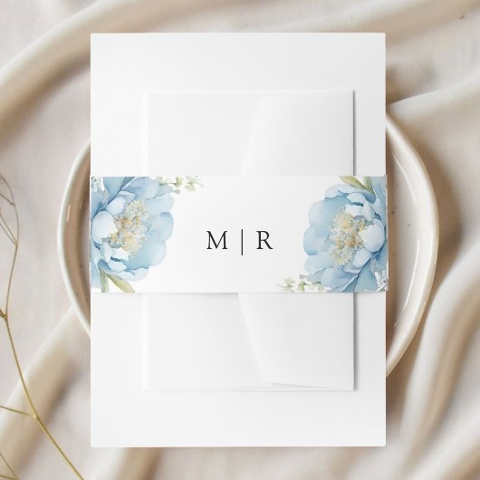 ほこりっぽい青エレガント牡丹の水の色結婚の 招待状ベリーバンド