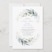 ほこりっぽい青エレガント緑の赤ちゃん 招待状 (正面)