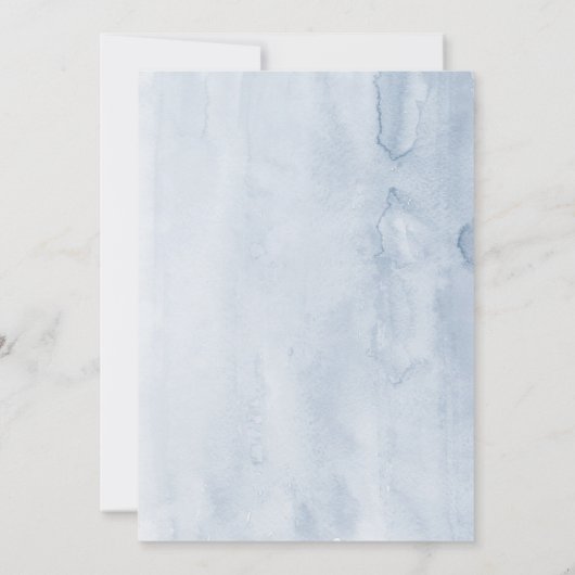 ほこりっぽい青エレガント緑の赤ちゃん 招待状 (裏面)