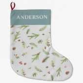 ほこりっぽい青エレガント色モダン植物家族の贈り物 ラージクリスマスストッキング (正面)