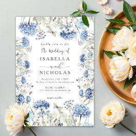 ほこりっぽい青エレガント野の花ボホ結婚の 招待状