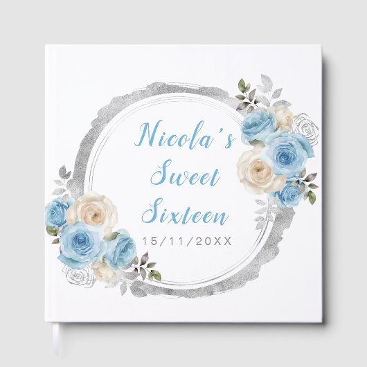 ほこりっぽい青エレガント銀色の花Sweet sixteen ゲストブック (正面)