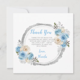 ほこりっぽい青エレガント銀色の花Sweet sixteen サンキューカード