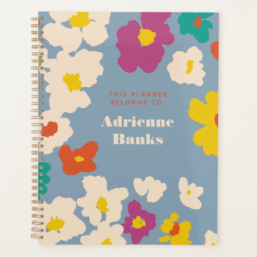 ほこりっぽい青カラフルモダンフローラ プランナー手帳 (正面)