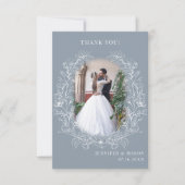 ほこりっぽい青クラシックフローラ結婚リースの写真 サンキューカード (正面)