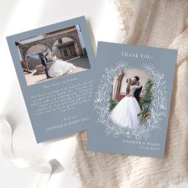 ほこりっぽい青クラシックフローラ結婚リースの写真 サンキューカード