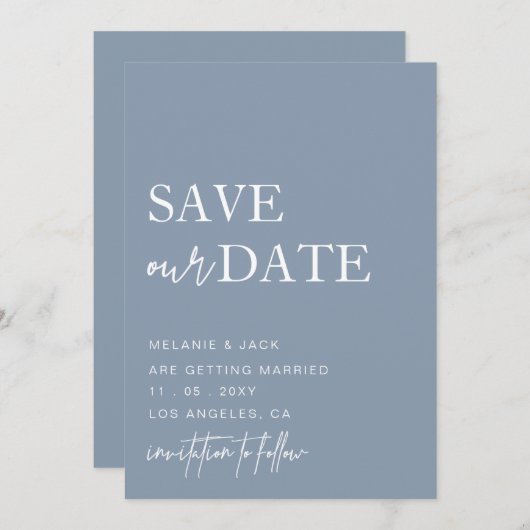 ほこりっぽい青シンプルい書道の日付を保存 セーブザデート (正面/裏面)