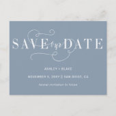 ほこりっぽい青シンプルい書道の日付を保存 案内ポストカード (正面)