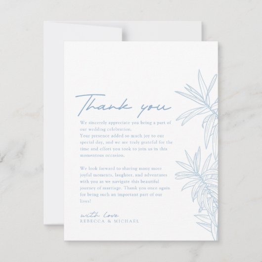 ほこりっぽい青シンプル色の手描き植物学 サンキューカード (正面)