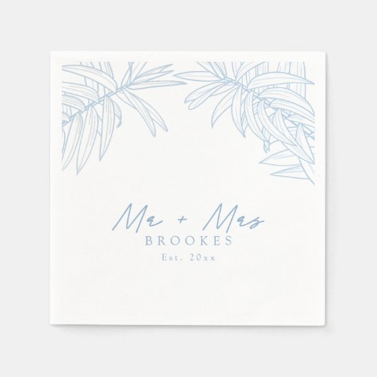 ほこりっぽい青シンプル色の手描き植物学 スタンダードカクテルナプキン (正面)