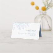 ほこりっぽい青シンプル色の手描き植物折り畳み プレイスカード (裏面)