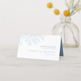 ほこりっぽい青シンプル色の手描き植物折り畳み プレイスカード