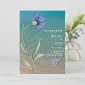 ほこりっぽい青スタイリッシュビーチQrコー結婚ド 招待状 (スタンド正面)