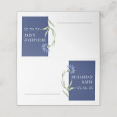 ほこりっぽい青スタイリッシュフローラQRコー結婚ド プレイスカード (外部開封)