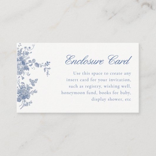 ほこりっぽい青トワールヴィンテージ花 エンクロージャーカード (正面)