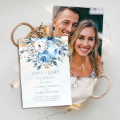 ほこりっぽい青バラの結婚緑の写真の救日付 招待状