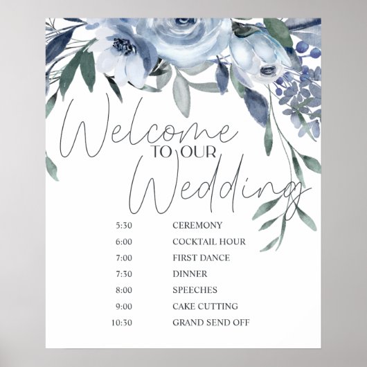 ほこりっぽい青バラの花結婚のスケジュール ポスター (正面)