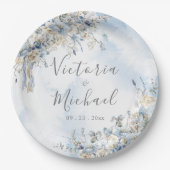 ほこりっぽい青バラフローラ水色結婚の ペーパープレート (正面)