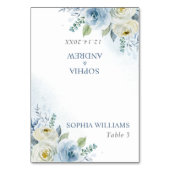 ほこりっぽい青バラ結婚の花のテーブルカード テーブルナンバー (正面)