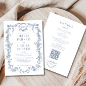 ほこりっぽい青ビクトリアン色のモノグラム結婚で 招待状