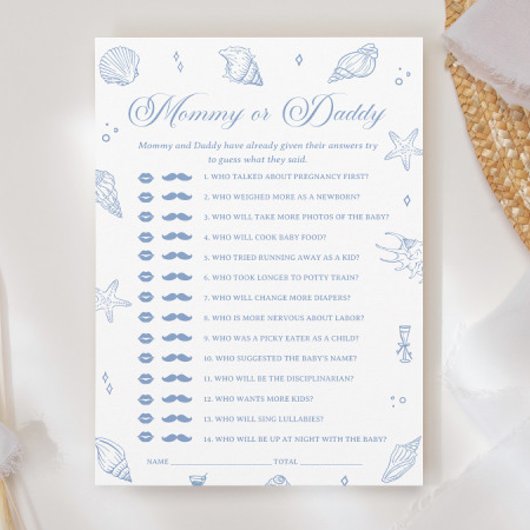 ほこりっぽい青ビーチ赤ちゃんシャワー推測誰のゲームカード 招待状