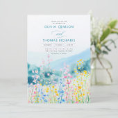 ほこりっぽい青ピンクと黄色の野結婚花 招待状 (スタンド正面)