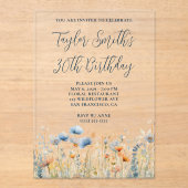 ほこりっぽい青ピーチ野花30th誕生日 アクリル招待状 (正面)