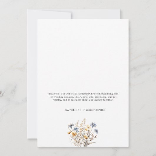 ほこりっぽい青フォーマル結婚野花 招待状 (裏面)