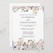 ほこりっぽい青フォーマル結婚野花 招待状 (正面/裏面)