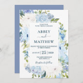 ほこりっぽい青フローラの結婚水色 招待状 (正面/裏面)