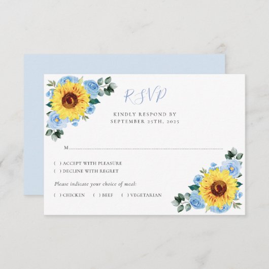 ほこりっぽい青フローラひまわり水結婚色の 出欠カード (正面/裏面)
