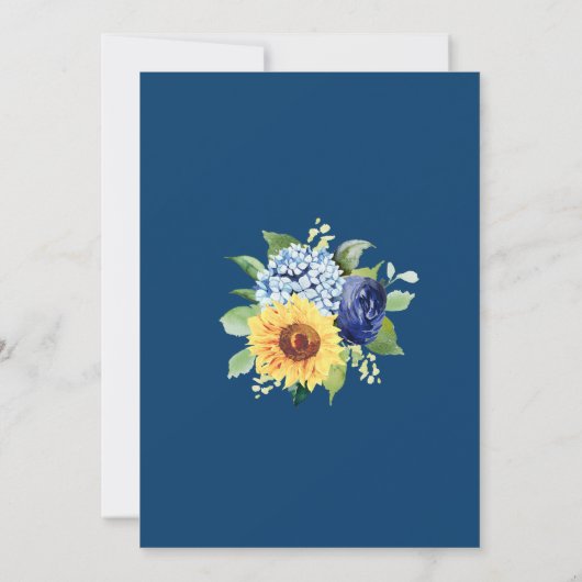 ほこりっぽい青フローラひまわり水結婚色の 招待状 (裏面)