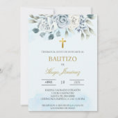 ほこりっぽい青フローラスペインのバプテスマ招待状 招待状 (正面)