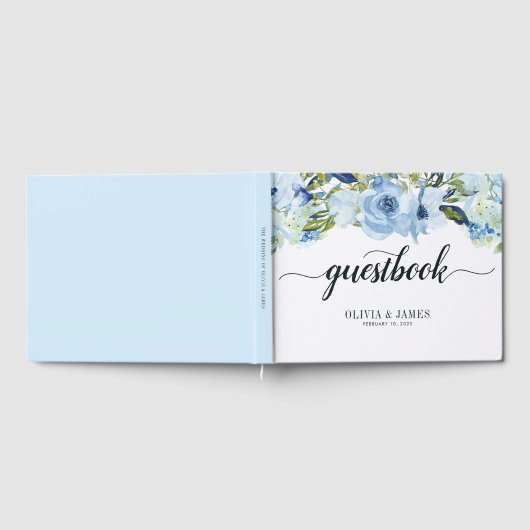 ほこりっぽい青フローラバラ水彩結婚の葉 ゲストブック (全面)