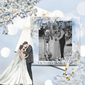 ほこりっぽい青フローラフォトウォーターカラー結婚ズ サンキューカード