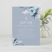 ほこりっぽい青フローラモダン最初の聖餐式 招待状 (スタンド正面)