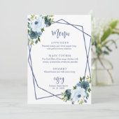 ほこりっぽい青フローラ水彩ブライダルシャワーメニュー 招待状 (スタンド正面)